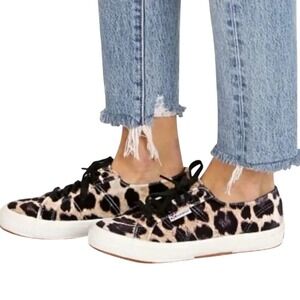 Superga Women's Sneakers Size 7.5 Velvet Leopard Print Lace Up Animal Print